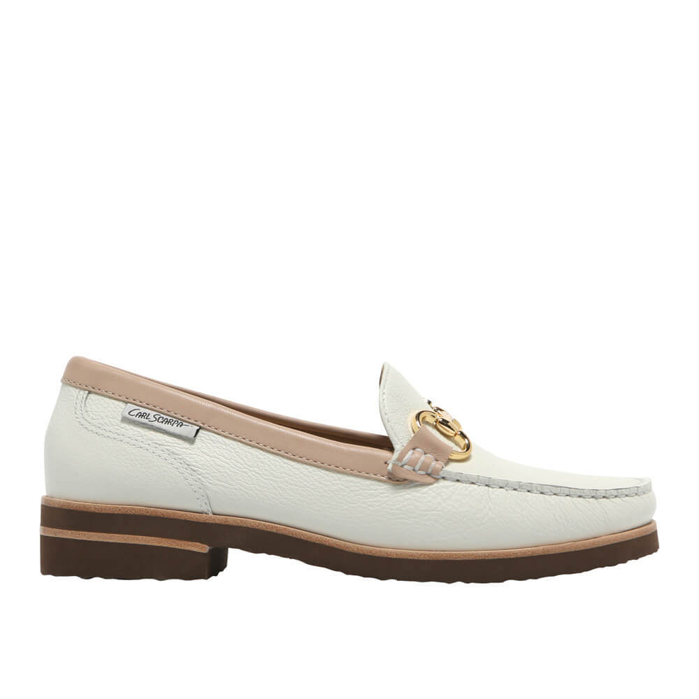 Carl Scarpa Aubrigo White Rose Leather Snaffle Loafers